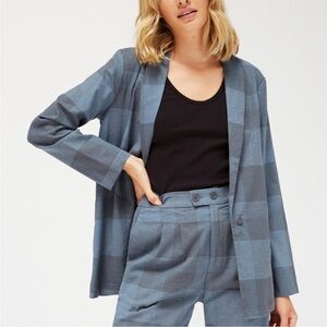 LACAUSA Rooney Blazer jacket hemp plaid artsy lagenlook powder blue indie clean